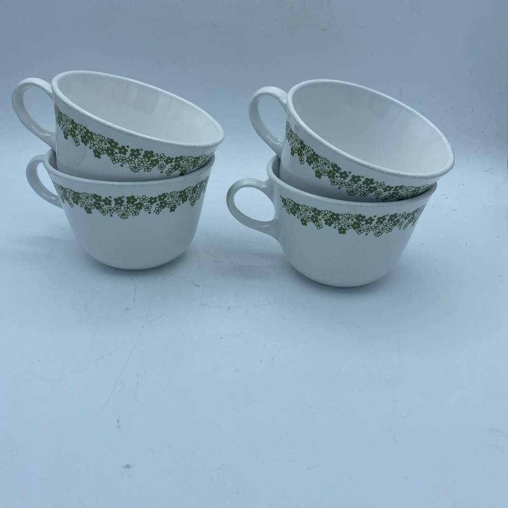 4 VTG Corelle by Corning green Crazy Daisy Spring Blossom Coffee Tea Cups